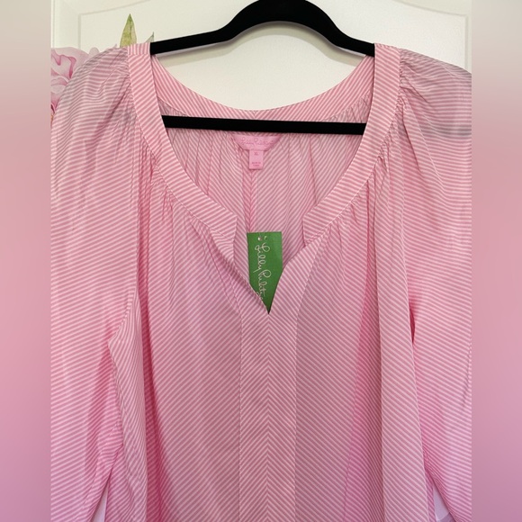 Lilly Pulitzer Silk Pink Puff Sleeve Blouse XL - Picture 4 of 10